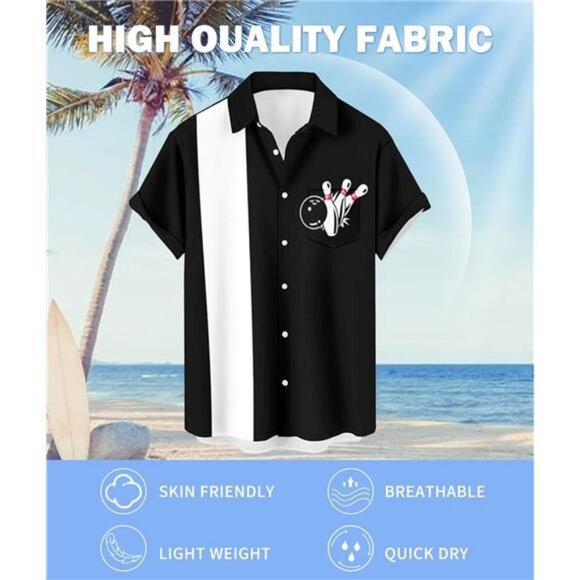 Lady Hawaiian Bowling Shirts for Men Short Sleeve Button Down Shirt Casual - Picture 7 of 8